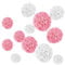 12er Set Seidenpapier Pompoms, inkl. Satinbänder (je 1.20m), inkl. Geschenkverpackung, mit deutscher Videobastelanleitung (Weiß Rosa)