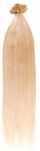 Weißblonde Keratin Bonding Extensions 100% Remy Echthaar Human Hair - 25x 1g 45cm Glatte Strähnen - Lange Haare mit Keratin Bondings U-Tip Haarverlängerung Haarverdichtung-Farbe:#60 Weißblond