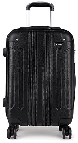 KONO Hartschale Trolley Koffer 4 Rollen Reisekoffer Gepäck (Schwarz, M)