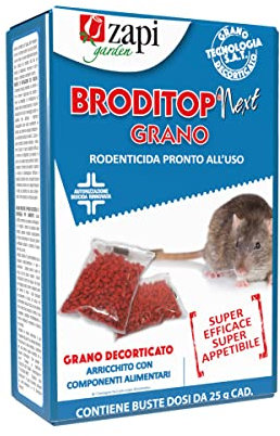 Zapi Garden | Broditop Next Grano - Topicida per Interno ed Esterno intorno agli edifici, Esca Anti Topo, Esca per Topi, Rodenticida per Controllare le Infestazioni di Topi e Ratti, astuccio da 150g