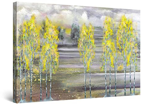 Startonight Impression Sur Toile Arbres Jaunes et Paysage Gris - Tableau Abstrait - Decoration Murale Salon Moderne - Image sur Toile - 80 x 120 cm