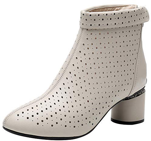 Jamron Donna Elegante Tallone di Blocco Stivaletti Traspirante Incavare Estate Stivali Pumps Beige SN02542 EU35