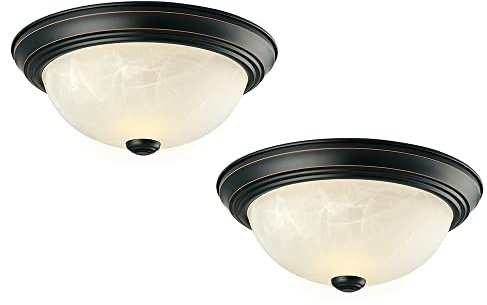 Design House 587519 Traditional 2 Pack 2-Light Indoor Dimmable Ceiling Light with Alabaster Glass for Bedroom Hallway Kitchen Dining Room, Oil Rubbed Bronze, 11-Inch