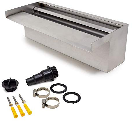 allpondsolutions Pond Water Blade Stainless Steel Spillway Waterfall Pool Koi Pond Cascade 90cm With Fittings