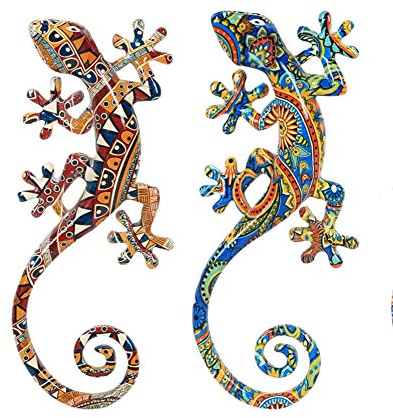 Set mit 2 bunten Wandgeckos, Serie Kolor, Höhe 17 cm