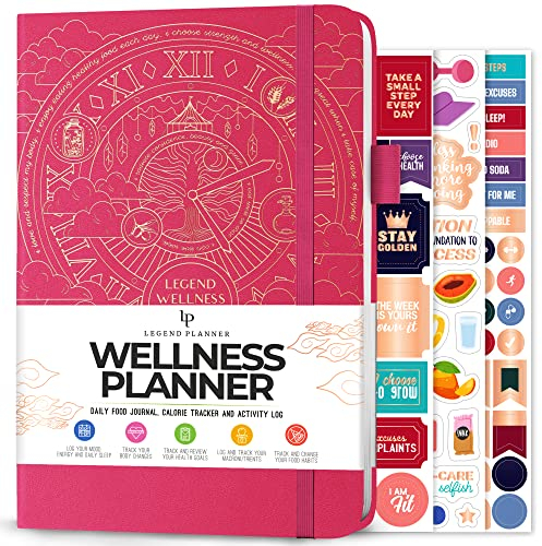 Legend Wellness Planner & Food Journal,Tägliche Ernährung, Gesundheit & Fitness Journal mit Übung & Gewichtsverlust-Trackern,Lifestyle, Ernährung & Workout Diary,A5 Größe, Hardcover,Hot Plaid Tinte