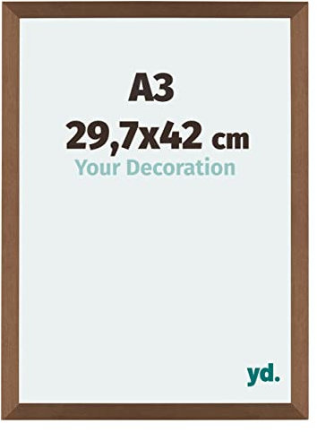 yd. Your Decoration - Bilderrahmen DIN A3 29.7x42 cm - Kupfer Dekor - Billderrahmen aus MDF mit Acrylglas - Antireflex - DIN A3 29.7x42 Rahmen - Mura