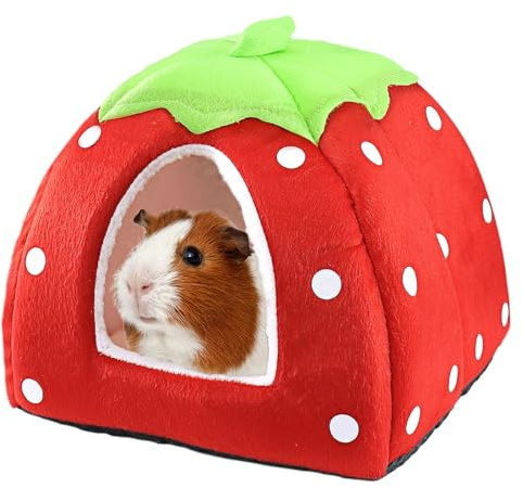 Small Pet Bed for Small Rabbit Guinea Pig Hamster Bunny Animals Warm Sleeping House for Winter (Red)