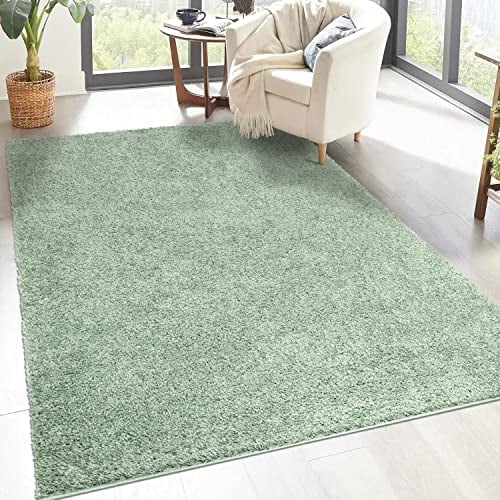 carpet city Shaggy Tapis de salon, à poils longs, motif uni, vert, 100 x 200 cm, doux et moelleux, moderne, convient également à la chambre à coucher