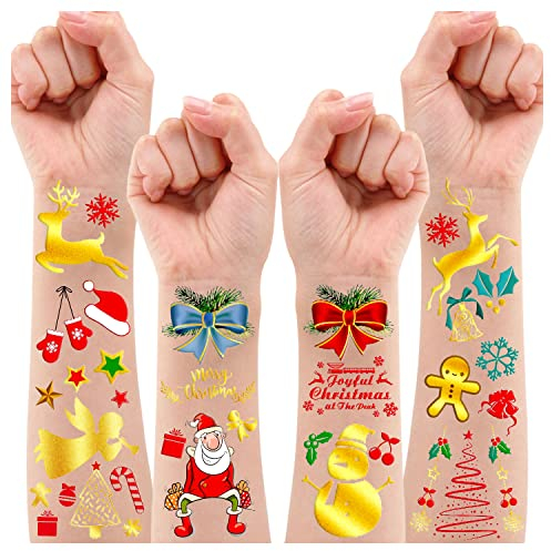 Leesgel Tattoo Kinder, Weihnachten Temporäre Tattoos, Glitzer Weihnachts Tattoos Set für Mädchen Jungen Kinder Party Mitgebsel Kindergeburtstag Geschenktüten Weihnachts Party Dekoration Zubehör