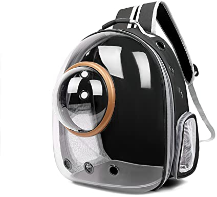Galatée Katzen Rucksack Träger, Hund, Haustier Rucksack Blasen Rucksack, wasserdichte, Klare Haustier Kapseltasche Im Freien, Raumkapsel Haustier-Rucksack Belüften(Schwarz, Transparente Abdeckung)