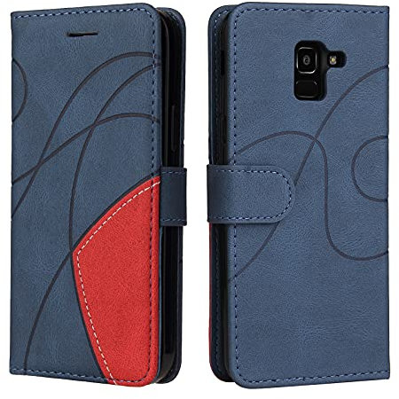 Samsung J6 Case Geometric, Shockproof Wallet Case PU Leather with Credit Card Holder Stand Magnetic Scratchproof Protect Folding Flip Phone Case for Samsung Galaxy J6 Cover Women Men, Blue