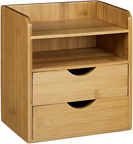 Unibos 4-Tier Bamboo Desk Organizer, Wooden Tabletop Storage Organization Box, Mini Small Desktop Organizer with Drawers for Office and Home