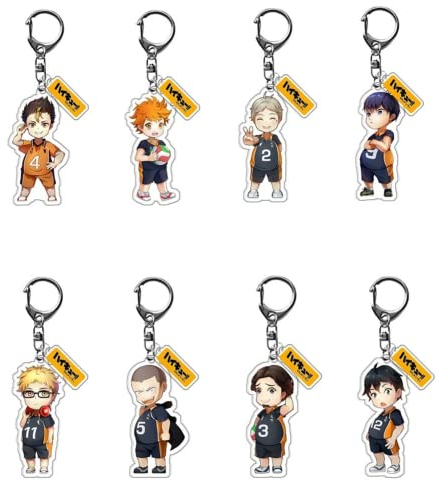 MayDee Haikyu Schlüsselanhänger Karasuno High School Schlüsselbund Shoyo Hinata Tobio Kageyama Anhänger Anime Haikyu Anhänger Tasche hängender Schlüsselring Set von 8