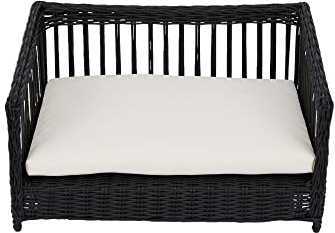 Teamson Pets Clotho Drinnen Draussen Korb-Rattan Für Katzen Oder Hunde, Bett Sofa Liege Wasserdicht mit Abnehmbarem Waschbarem Kissen Braun ST-N10006-UK