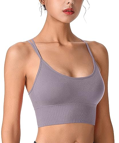 HANERDUN Damen Sport BH Yoga Bra mit Gepolstert Nahtlose Ohne Bügel und gibt Guten Halt Atmungsaktiv Riemchendesign und mittelstarkem für Fitness Lauf Joggen
