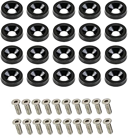 Kit de boulons de rondelle de pare-chocs, TOTMOX 20pcs en acier inoxydable, aluminium, modification, vis M6, kit de boulon de rondelle de pare-chocs, kit d'habillage de compartiment moteur, rouge