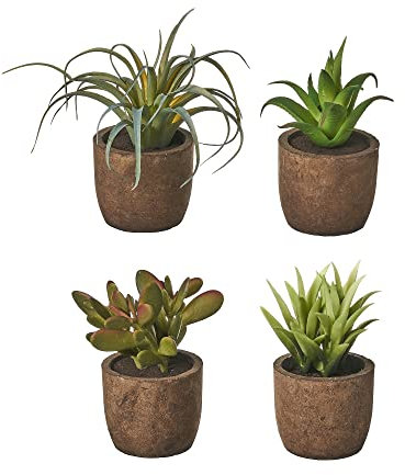 LOLAhome Set de 4 Plantas Artificiales Cactus de plástico con macetade Pasta de Papel de Ø 6x10 cm