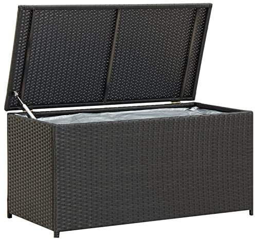 ANGYANG Gartenbox, Gartentruhe, Auflagenbox, Kissenbox, Gartenkiste, Aufbewahrungsbox, Gartenauflagenbox, Gartenmöbel, Poly Rattan 100x50x50 cm Schwarz