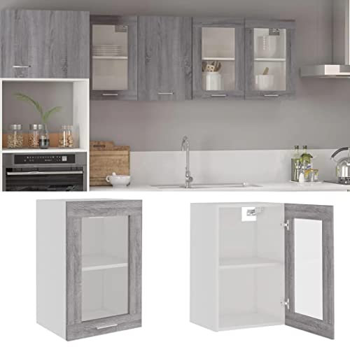 Mobile Pensile Vetro Grigio Sonoma 40x31x60cm Legno Multistrato