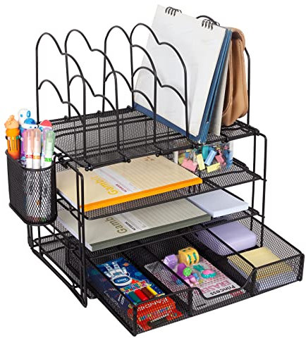Pinkgarden All-in-One Schreibtisch-Organizer – Desktop-Akten- und Papier-Organizer mit Ablagen, Sortierern, seitlichem Stifthalter, stilvolles Bürozubehör und Arbeitsplatz-Organizer (schwarz)