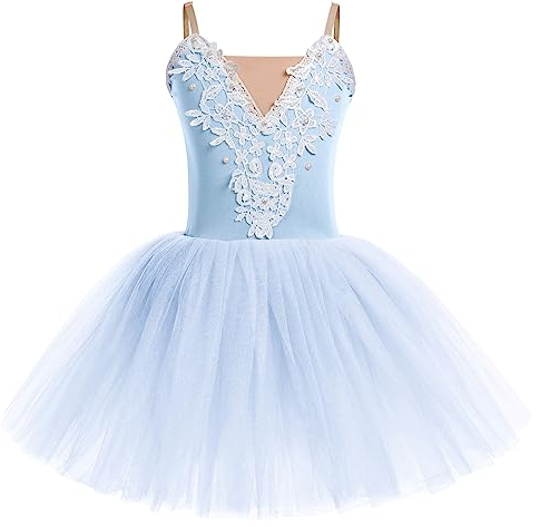 Kinder Ballettkleidung Mädchen Ballettkleid Samt Trägerkleid Balletttrikot Ballettanzug V-Ausschnitt Tanzkleid Tanzbody Tütü Tüllrock Tanzbekleidung Ballerina Kostüm Halloween Cosplay Blau 8-10 Jahre