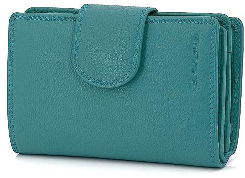 ekavale Geldbörse aus echtem Leder für Damen, Frauen Geldbeutel, Portemonnaie RFID (Grün)