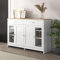 Sweiko Moderne Kommode mit 4 Türen und 2 Schubladen, Türkommoden Sideboard mit Glastür, Schubladenkommode Verstellbares Regal Holz Mehrzweckschrank für Flur Schlafzimmer Wohnzimmer Badezimmer