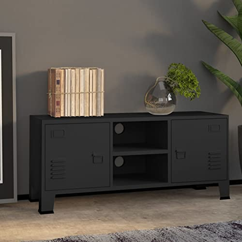 ZEYUAN TV-Schrank, Fernsehtisch, Tv Lowboard, Fernsehschrank, Tv Bank, Tv Table, Tv Kommode, Industrie-Stil Schwarz 105x35x42 cm Metall