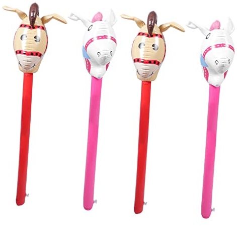 HOMSFOU 4 Stück Aufblasbarer Stock Stockpferd Für Kinder Aufblasbares Spielzeug Geburtstags-tierballon Kinderspielzeug Schlauchboote Auf Einem Auf Einem PVC Jubelstock Tierkopf