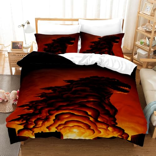 sonicpony Bettbezug-Set für Jungen, Doppelbett, Dinosaurier, Bettdeckenbezug, Bettwäsche-Set, 3D-Druck für Männer und Jungen, 1 Stück Bettbezug 2 Stück Kissenbezüge, keine Bettdecke im Inneren