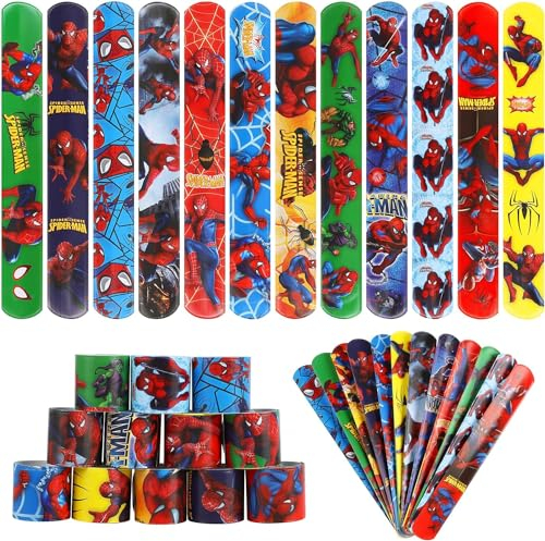 24 Pezzi spiderr-man Braccialetti Slap per Bambini , spiderr-man Bracciali a Scatto,Bracciali Slap Bambini Regalo Compleanno,Bracelets Gadget a Scatto ,festa di compleanno di ragazze e ragazzi