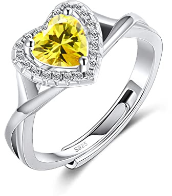 MYBELLNA Hola Herz offener Ring für Damen Frauen Engagemen Verlobungsring | 925 Sterling Silber 18K Weißgold Plated Ringe Weihnachten Valentinstag Zirconia Geburtsstein Geschenk für Frauen Freundin