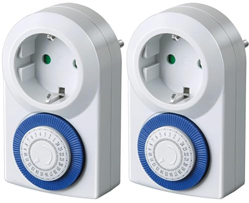 Brennenstuhl Zeitschaltuhr MMZ 20, mechanische Timer-Steckdose (Tages-Zeitschaltuhr, mit erhöhtem Berührungsschutz, für den Innenbereich) weiß (Packung mit 2)