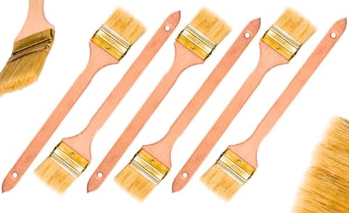 ToolSpace Heizkörperpinsel Winkelpinsel 6 Stück Eckpinsel Langer Stiel 34cm Holzgriff Heizungspinsel Naturborsten Pinsel Lang Stiel Gebogen Heizkörperpinselset 63mm für Schwer Zugängliche Stellen DIY