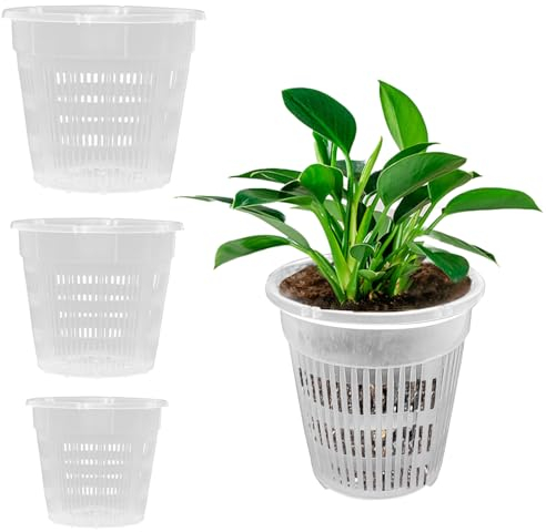ALI2 Vaso per orchidee, 9 pezzi, in plastica trasparente, calibro 110 mm, 140 mm, 160 mm, 3 pezzi, in plastica, traspirante, per interni ed esterni, con fessure