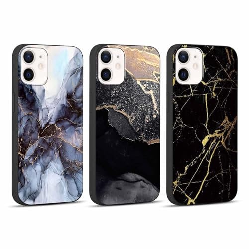 Foonary 3 Pack Print Phone Case Compatible with iPhone 12 mini 5.4, Ultra Slim Fit Soft Silicone with Marble Design Aesthetics Pattern, Shockproof Bumper Protector Black Matte Cover