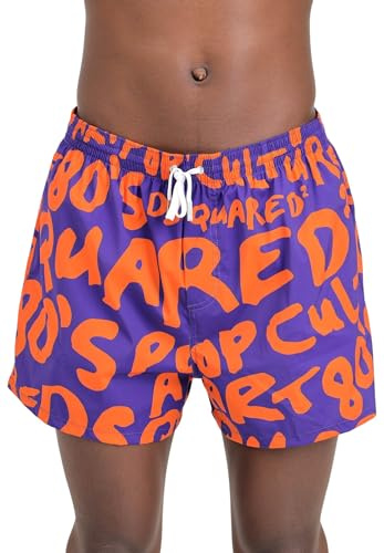 DSQUARED2 Shorts Mare da Uomo Viola Lettering Logo Allover Arancione 52