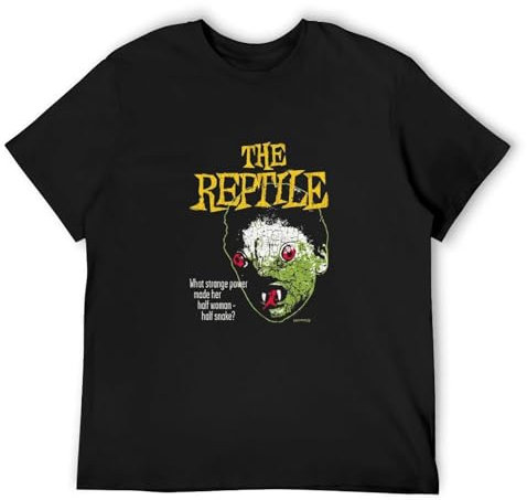 Hammer Horror The Reptile Face-Front Print-Black Adult Short Sleeves Mens T Shirt Black S