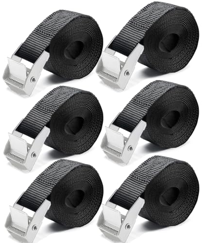 Wtbtbm Spanngurte, Spanngurt 1m, Verstellbare Zurrgurte Befestigungsgurt mit Klemmschloss, für Motorrad, Gepäckpakete, Fahrrad, Camping Schwarz(1m* 6Pcs)