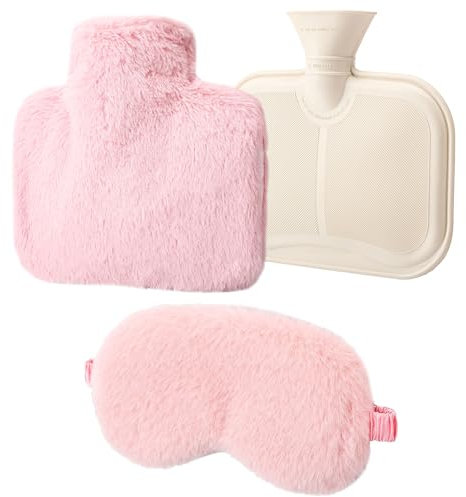 Kaisibum Wärmflasche mit Bezug und Schlafmaske 1L Wärmeflasche Abnehmbare und waschbare,Auslaufsicher Naturkautschuk,Hot Water Bottle Handwärmer für Erwachsene & Kinder Geschenk für Frauen Mädchen