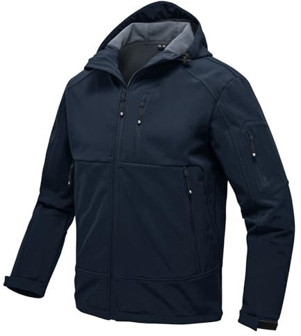 Rdruko Softshelljacke Herren Wasserdicht Gefütterte Winterjacke Funktionsjacke mit Fleece Outdoorjacke Winddichte Freizeitjacke für Wandern Fahrrad Camping(Dunkelblau, XL)