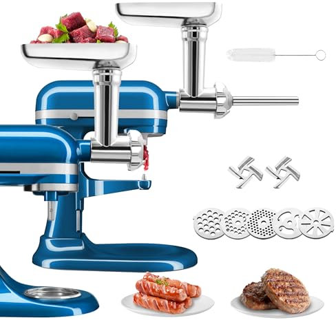 Food Processor Parts & Accessories All Metal Food Grinder Attachments for KitchenAid Stand Mixer,Meat Grinder for KitchenAid Food Processor Attachment,Grinding Blade Plate,Sausage Stuffer Tubes