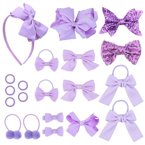 Bekecidi 20 PCS Girls School Hair Accessories Purple Bow Hair Clips Bow Headband Hair Ties Elastic Hair Bands Ribbon Hair Barrettes Hair Accessories for Toddlers Kids Christmas Birthday Gift