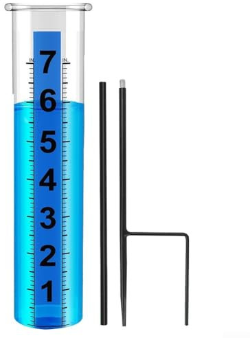 17,8 cm pluviomètre extérieur, pluviomètre en verre meilleure note extérieure, Cour avec pieux en métal grande quantité pluviomètre, jardin, terrasse, décoration de pelouse