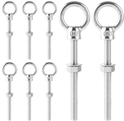 LOPYXBR 8 viti ad anello lunghe M8 x 80 mm, viti a occhiello in acciaio inox 316 con rondelle e dadi esagonali, vite a occhio per fissaggio e sospensione