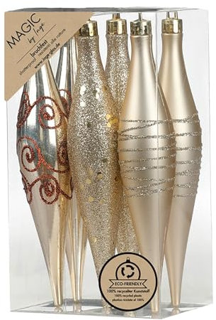 Inge-glas Christbaumschmuck Eiszapfen 15cm Kunststoff 6er Set - bruchsicher & mit Glitzer Muster - Christbaumkugeln für Weihnachtsbaum - Weihnachtsbaumkugeln & Weihnachtsbaumschmuck - Creamy Gold