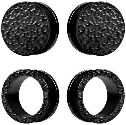 DOEARKO Ohr Flesh Tunnel 2 Paars Ohr Tunnel Plug Edelstahl Double Flared Ohr Plug Expander Piercing Schmuck für Frauen und Männer 6mm-25mm (Schwarz-1, 14mm)
