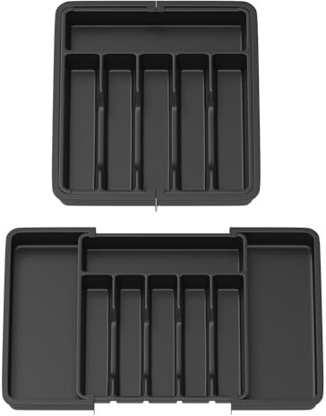 Bowose Besteckkasten 33/57 x 38 x 5cm Erweiterbarer Utensilien- und Besteckhalter mit 6 bis 8 Fächern für Löffel, Gabeln, Messer, platzsparender Besteckkasten für Haus, Büro, Werkstatt