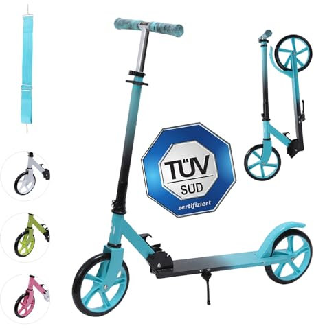 Habib Gruppe Cityroller - Kick Scooter - Kinderroller für Kinder und Jugendliche Zertifiziert vom TÜV Süd - Faltbarer Aluminium-Tretroller Höhenverstellbar - 200mm Räder - Tragbar - ab 10 Jahren